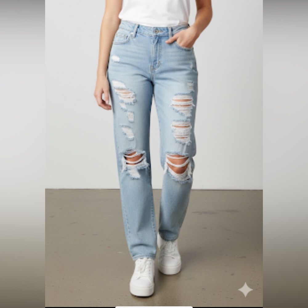 PacSun Trendy Light Blue distressed Mom Jeans size 28 - Picture 1 of 11